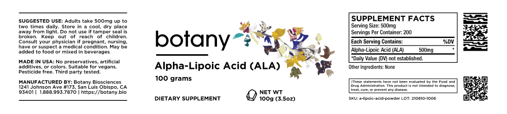 Alpha-Lipoic Acid (ALA) – Powder, 100g