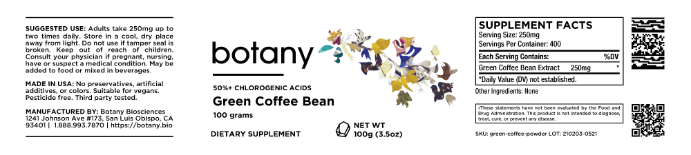 Green Coffee Bean | 50%+ Chlorogenic Acids – Powder, 100g