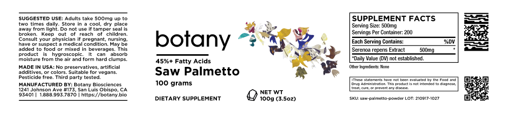 Saw Palmetto (Serenoa repens) | 45%+ Fatty Acids – Powder, 100g