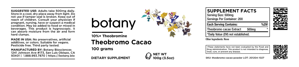 Cacao (Theobromo Cacao) | 10%+ Theobromine – Powder, 100g